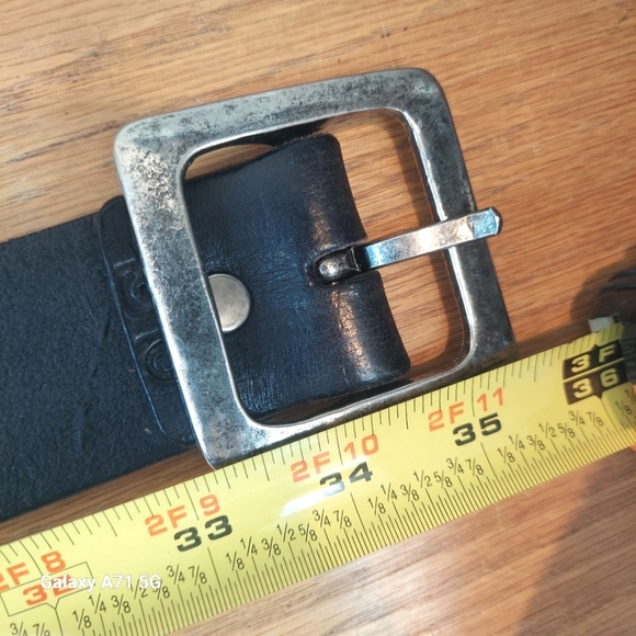 LoFi Black Leather Motorcycle Belt with Silver Buckle Embellishments 35" - Picture 7 of 9